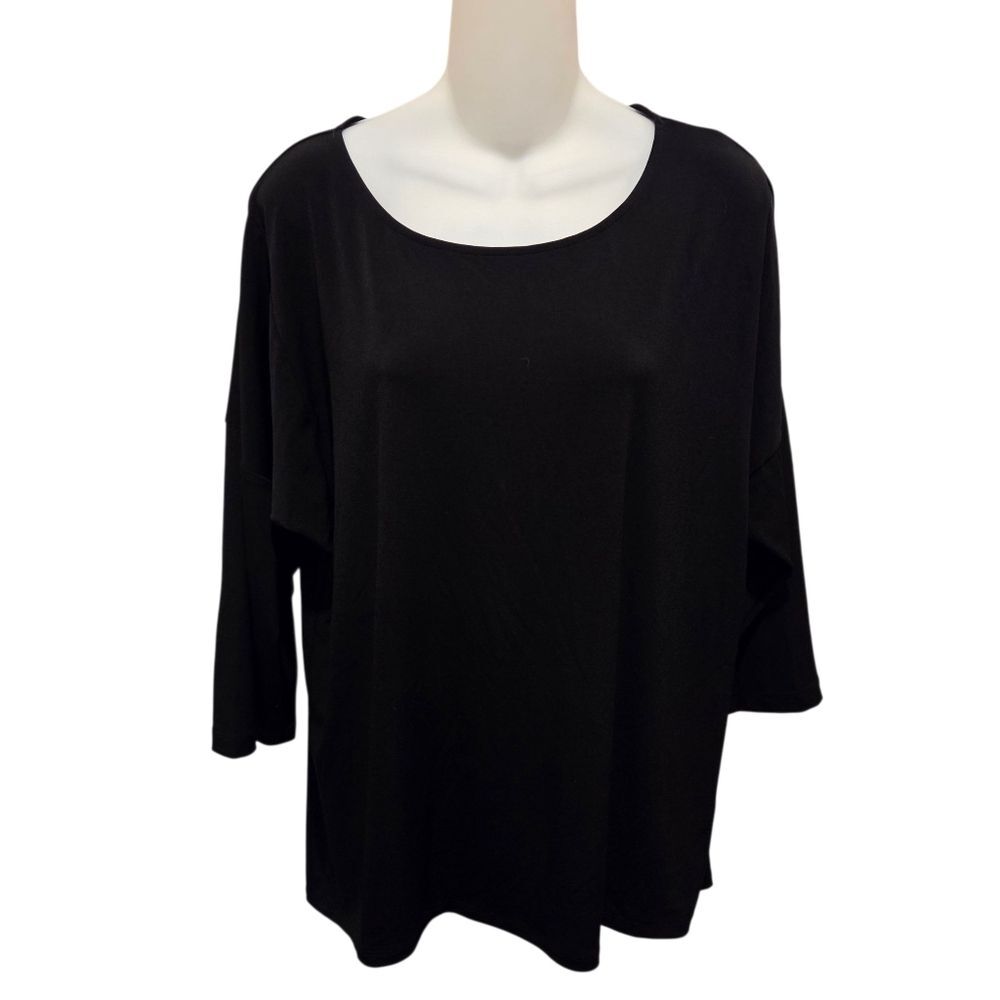 Chico's Nwt Black Drop Shoulder High Lo Stretch Jersey Shirt Top Blouse 2 Large